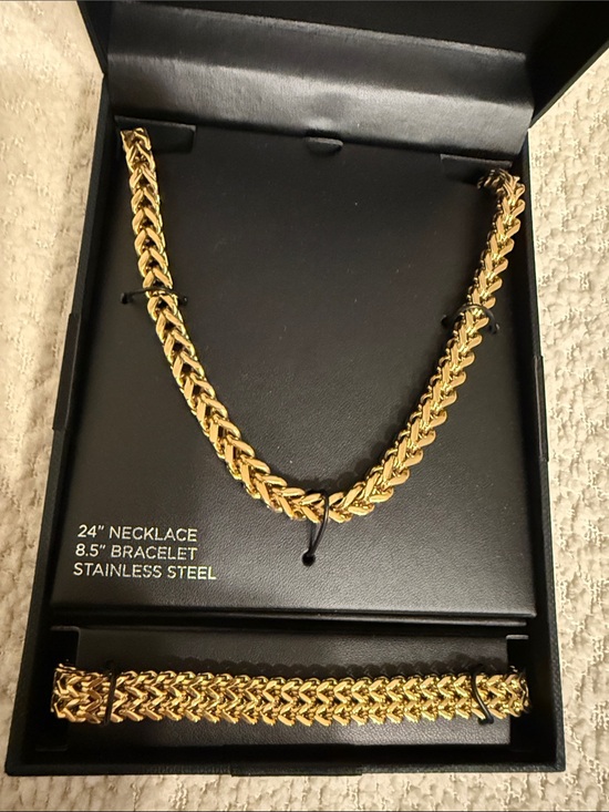 . Other - Men’s Stainless Steel Gold Tone Cuban link Chain Necklace 24” & 8.5” Bracelet